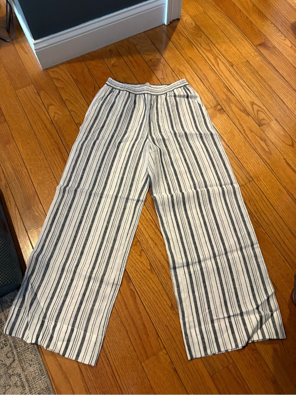 LOFT White and Navy Striped Linen-Blend Pants NWT
